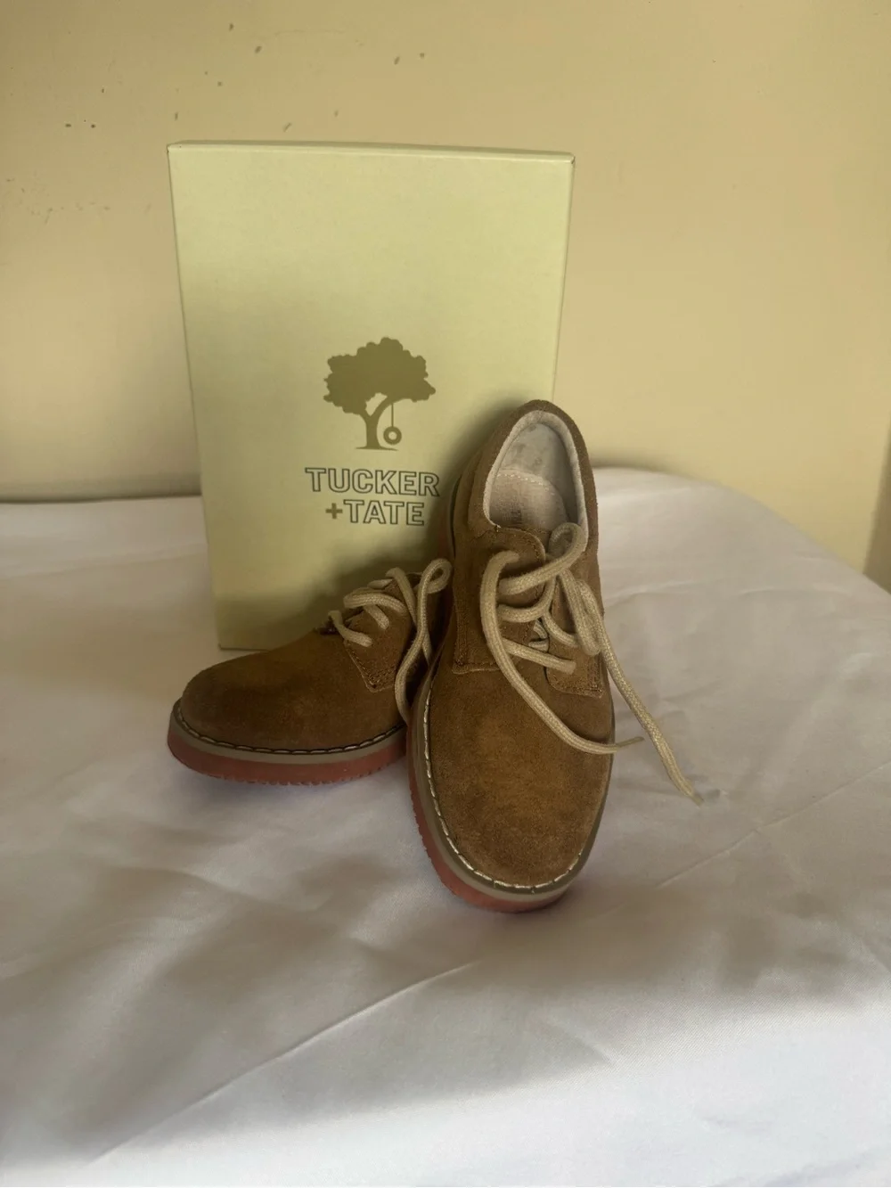 Tucker + Tate Brown Suede Lace-Up Kids Shoes with Red-Brown Sole